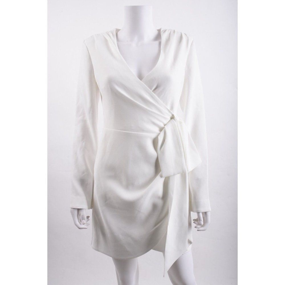 Cinq a Sept Womens Sierra Dress Wrap Mini White Long Sleeve V Neck US 4 NWT
